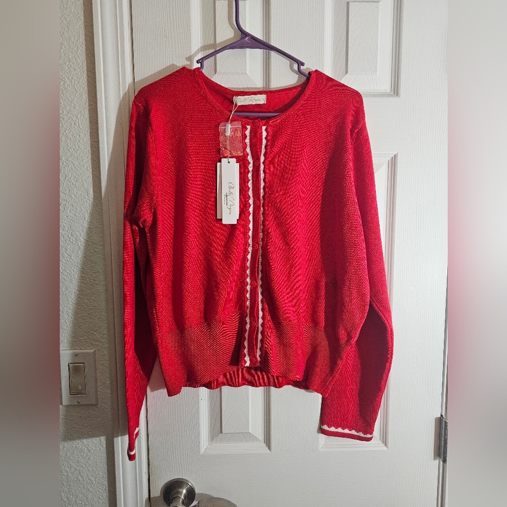 Belle Poque Red Button Up Cardigan Nwt